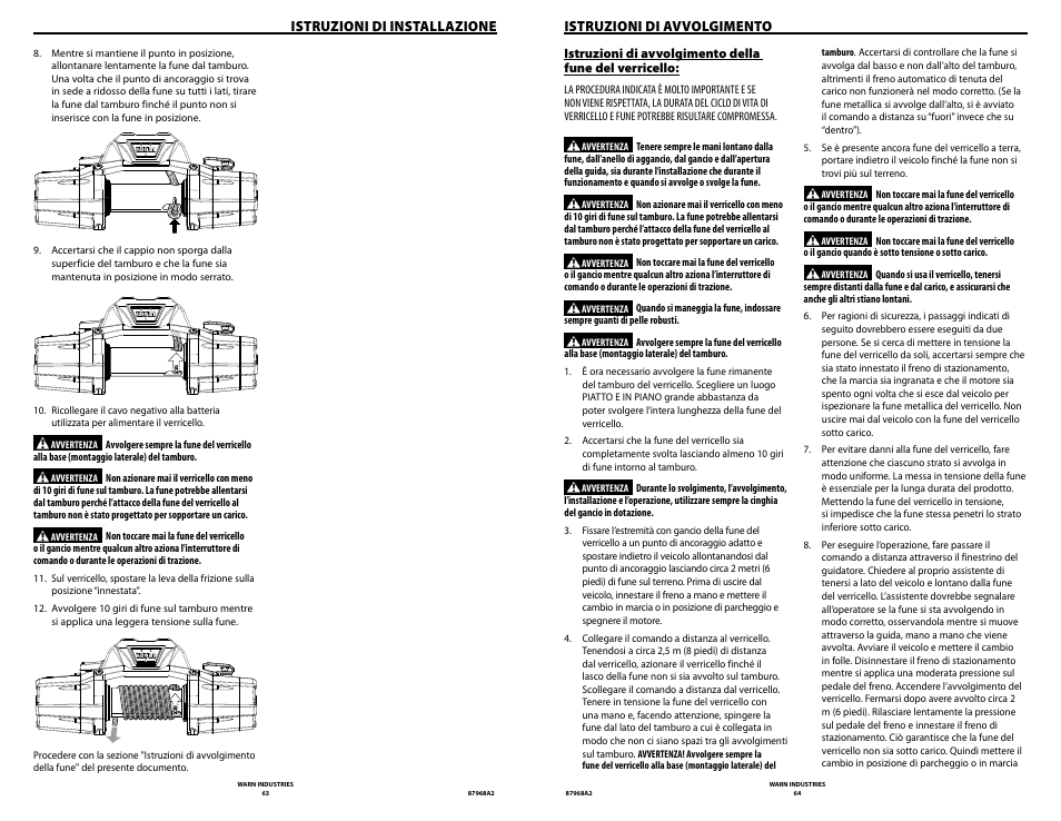 Istruzioni di installazione, Istruzioni di avvolgimento | WARN ZEON 8-S Synthetic Rope User Manual | Page 32 / 50