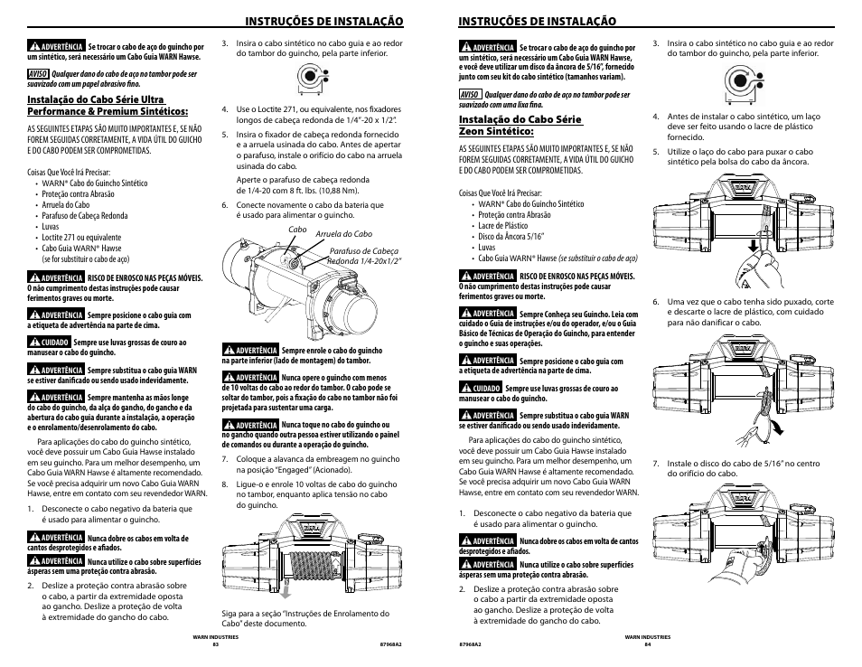 Instruções de instalação | WARN ZEON 8-S Synthetic Rope User Manual | Page 42 / 50