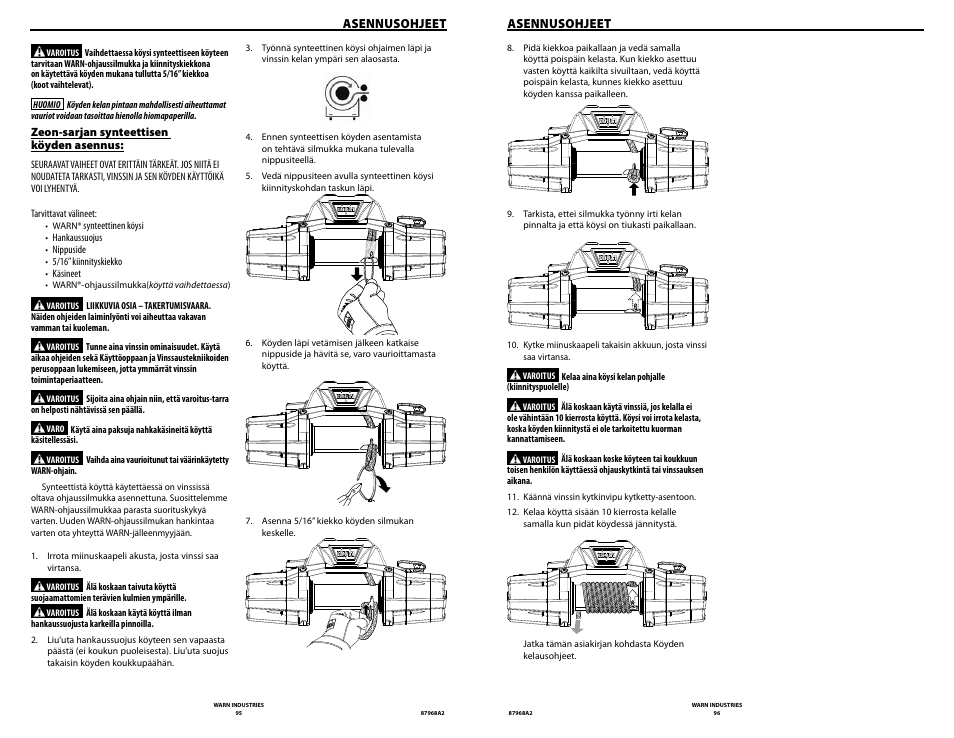 Asennusohjeet | WARN ZEON 8-S Synthetic Rope User Manual | Page 48 / 50