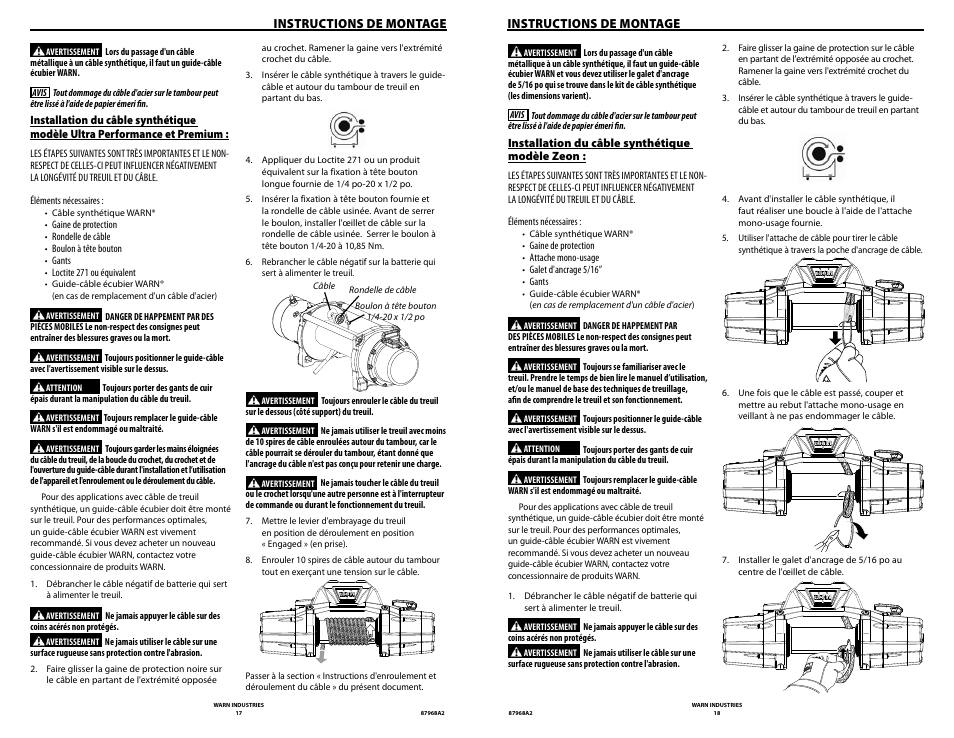 Instructions de montage | WARN ZEON 8-S Synthetic Rope User Manual | Page 9 / 50