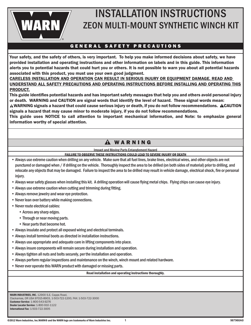 WARN ZEON 10-S Multi-Mount User Manual | 12 pages