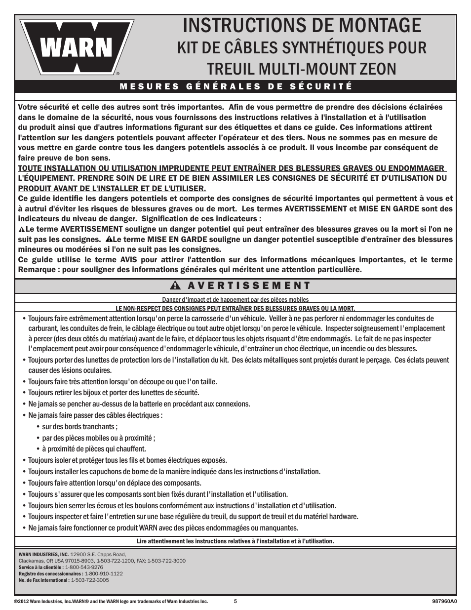 Instructions de montage | WARN ZEON 10-S Multi-Mount User Manual | Page 5 / 12