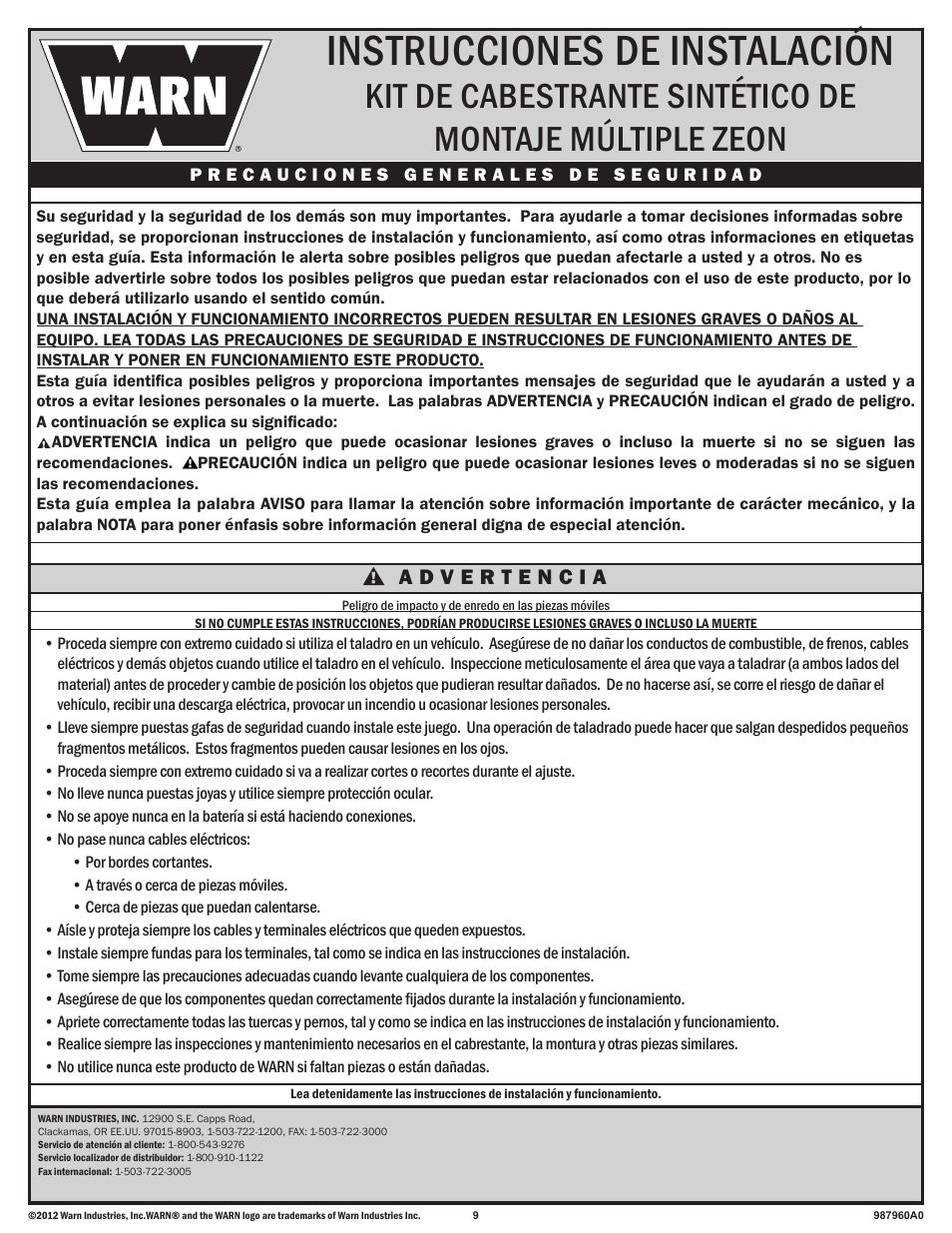 Instrucciones de instalación | WARN ZEON 10-S Multi-Mount User Manual | Page 9 / 12