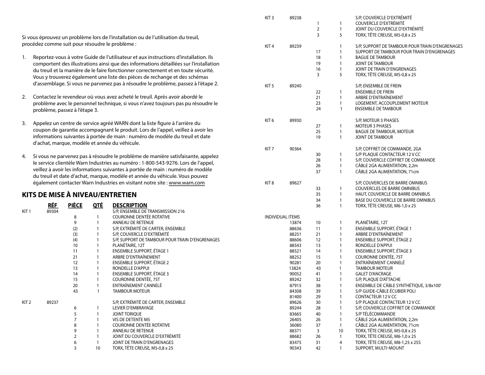 Instructions d’entretien, Kits de mise à niveau/entretien | WARN ZEON 10-S Multi-Mount User Manual | Page 3 / 6