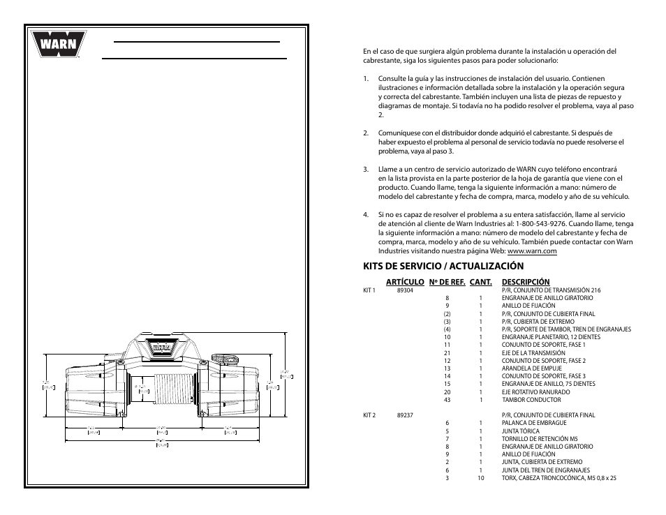 Montajes múltiple, Cabrestante zeon 10-s, Instrucciones de mantenimiento | Kits de servicio / actualización | WARN ZEON 10-S Multi-Mount User Manual | Page 4 / 6