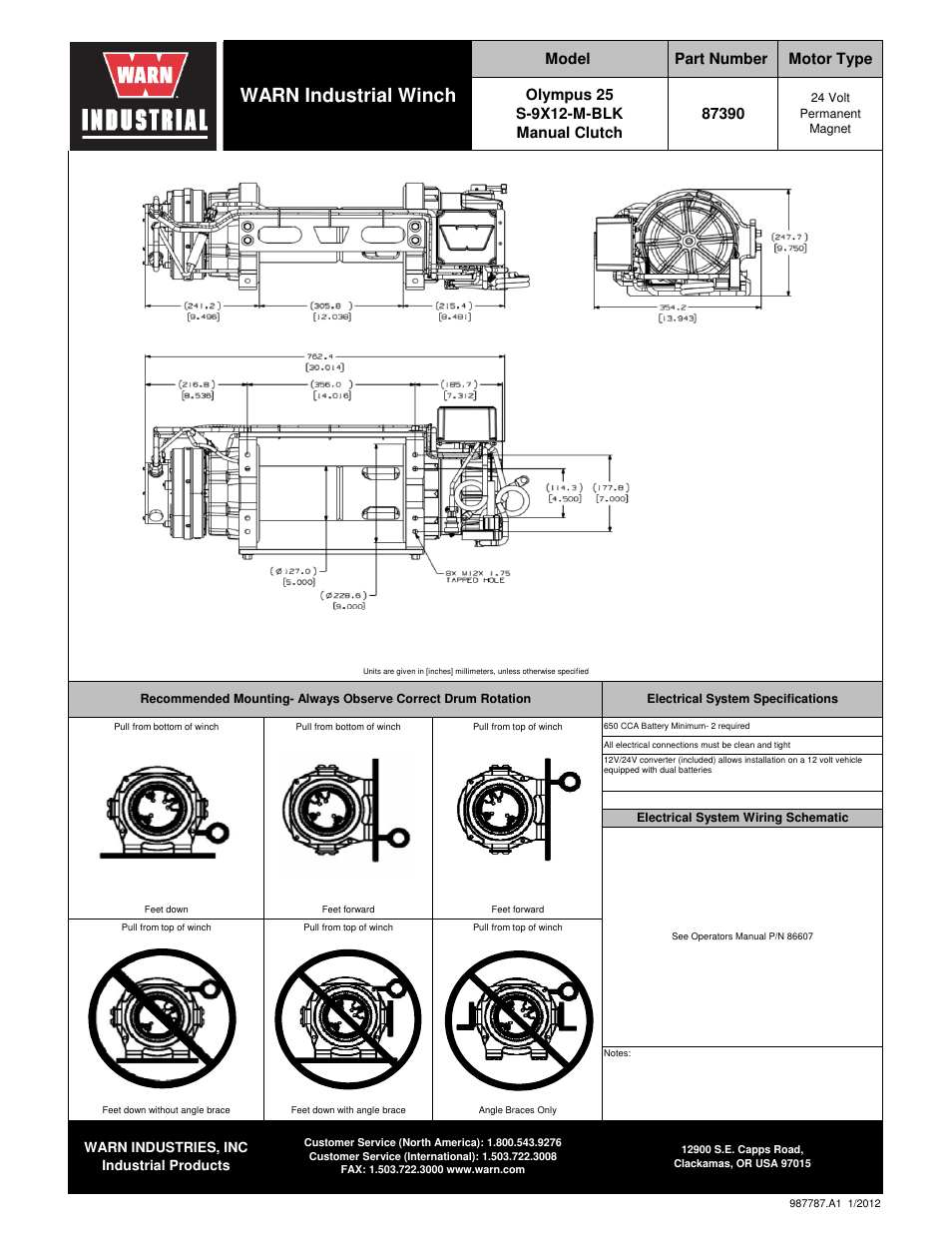 Warn industrial winch | WARN OLYMPUS 25 S-9X12-M-BLK User Manual | Page 2 / 2