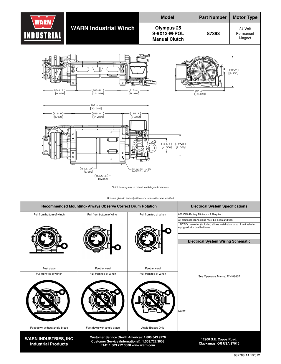 Warn industrial winch, Warn industries, inc industrial products | WARN OLYMPUS 25 S-9X12-M-POL User Manual | Page 2 / 2