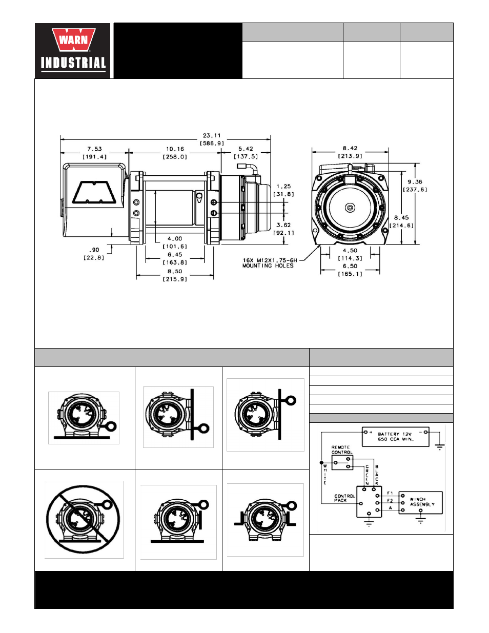 Warn industrial winch | WARN Severe Duty 12 User Manual | Page 2 / 2