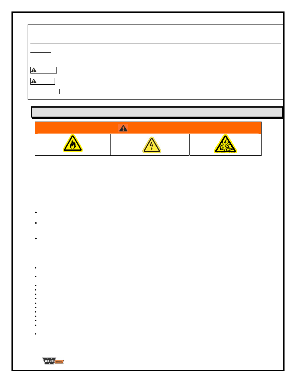 Safety precautions, Warning, Chemical and fire hazard. shock hazard | General, Charger use | WARN PullzAll BATTERY CHARGER User Manual | Page 2 / 36