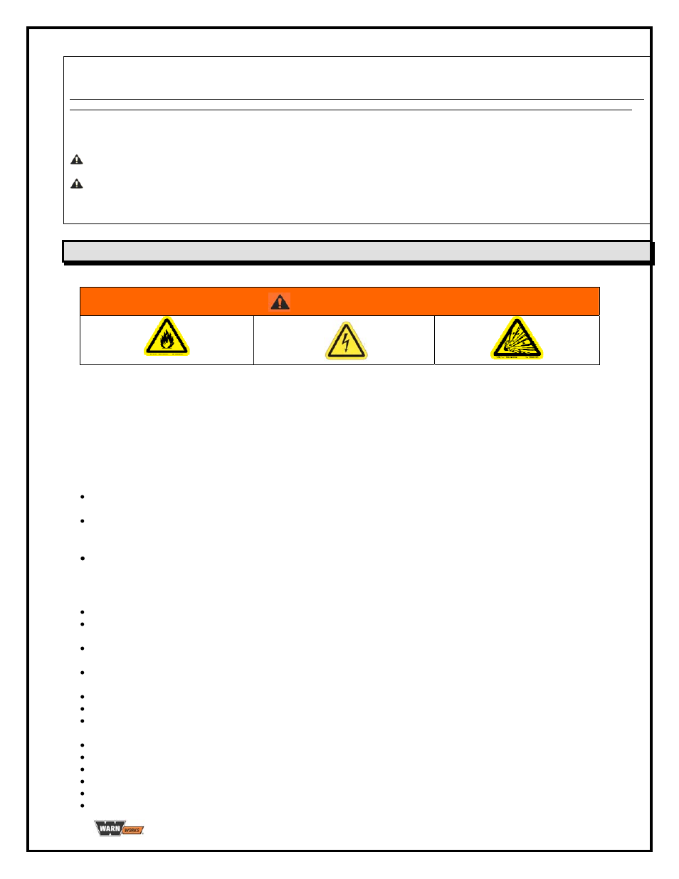 Turvallisuuteen liittyviä varotoimia, Varoitus, Kemikaali- tai palovaara sähköiskunvaara | WARN PullzAll BATTERY CHARGER User Manual | Page 26 / 36