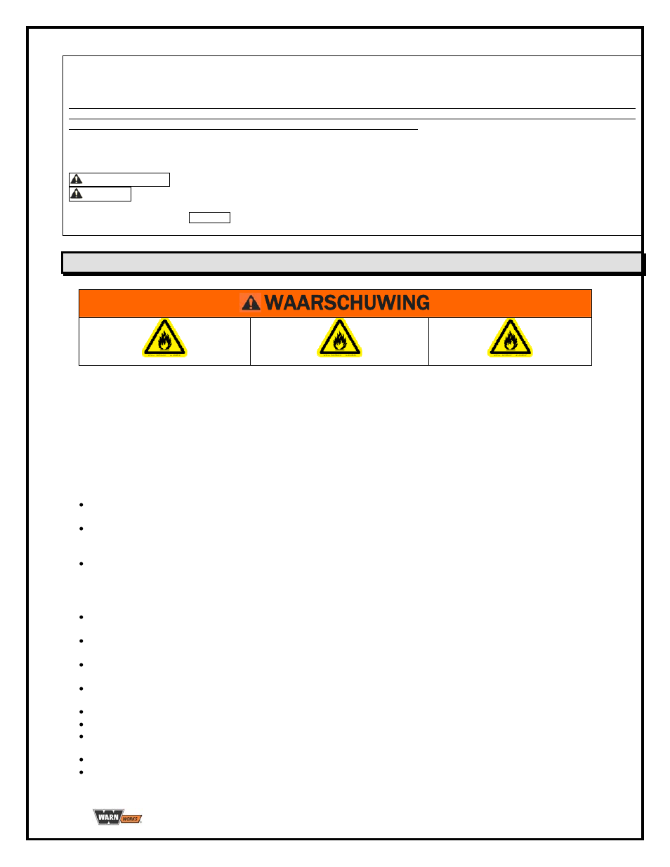 Veiligheidsvoorzorgen, Waarschuwing, Chemisch en brandgevaar | Schokgevaar | WARN PullzAll BATTERY CHARGER User Manual | Page 30 / 36