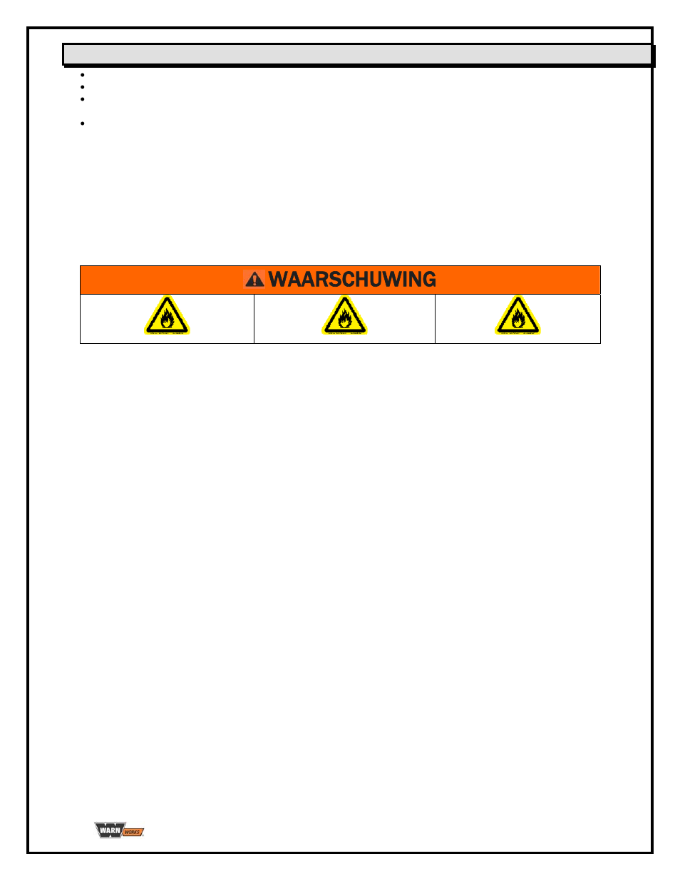 Voorzorgsmaatregelen (vervolg), Waarschuwing | WARN PullzAll BATTERY CHARGER User Manual | Page 31 / 36