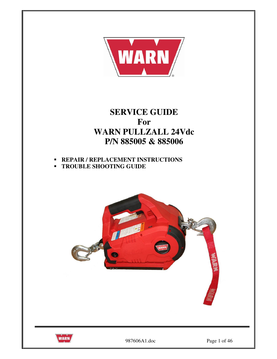 WARN PullzAll SERVICE GUIDE 885005 & 885006 User Manual | 46 pages