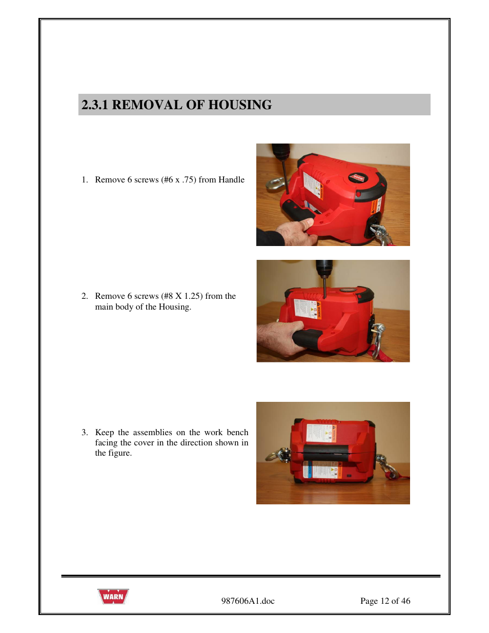 1 removal of housing | WARN PullzAll SERVICE GUIDE 885005 & 885006 User Manual | Page 12 / 46