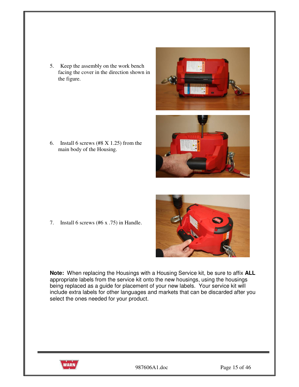 WARN PullzAll SERVICE GUIDE 885005 & 885006 User Manual | Page 15 / 46