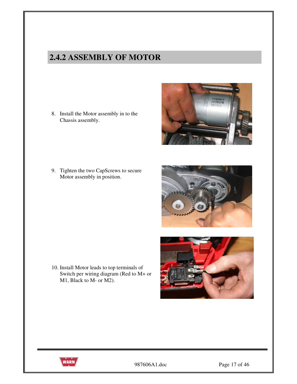 2 assembly of motor | WARN PullzAll SERVICE GUIDE 885005 & 885006 User Manual | Page 17 / 46
