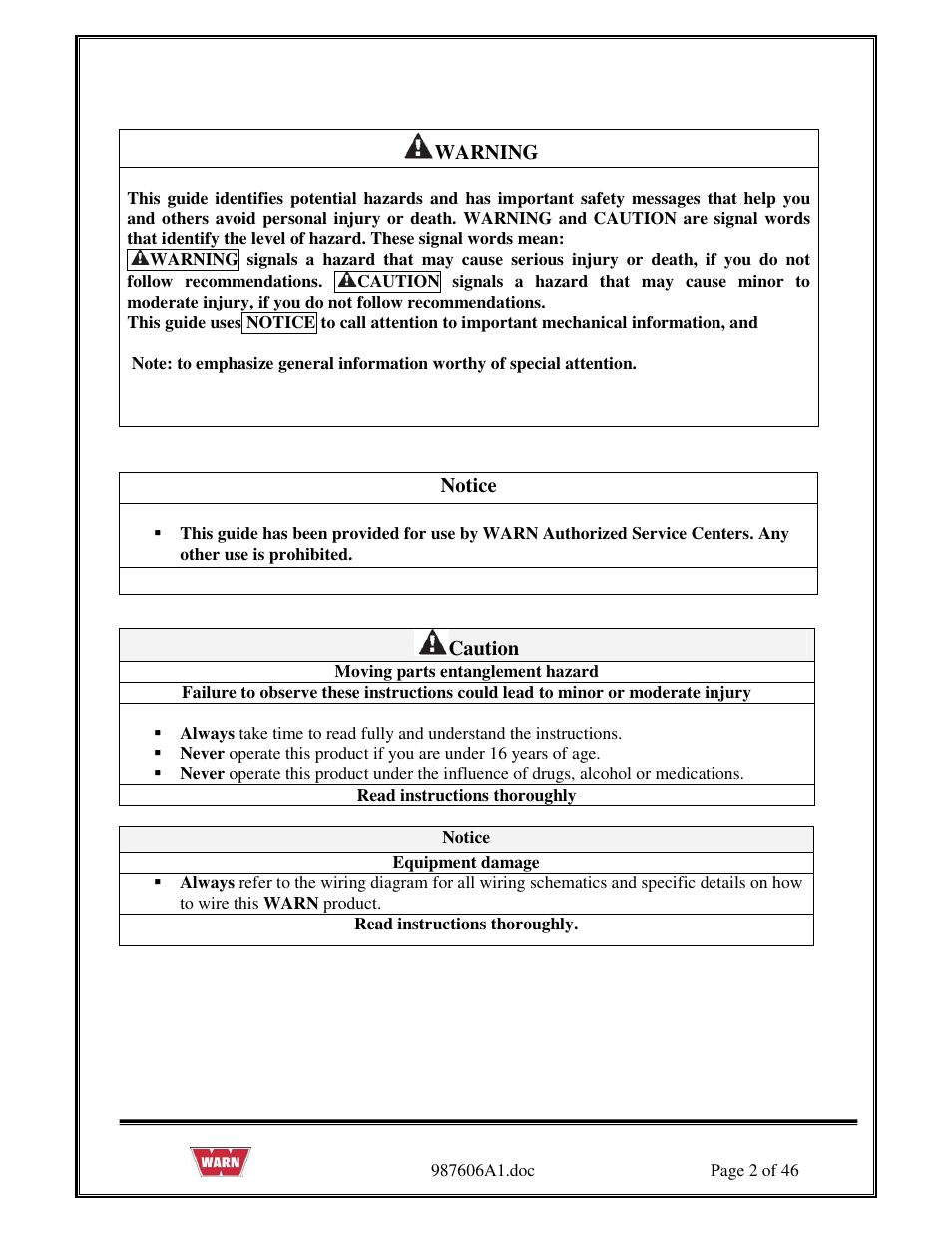 WARN PullzAll SERVICE GUIDE 885005 & 885006 User Manual | Page 2 / 46