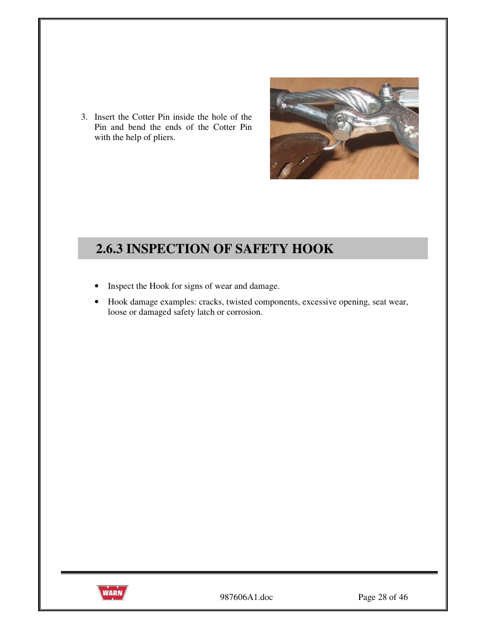 3 inspection of safety hook | WARN PullzAll SERVICE GUIDE 885005 & 885006 User Manual | Page 28 / 46