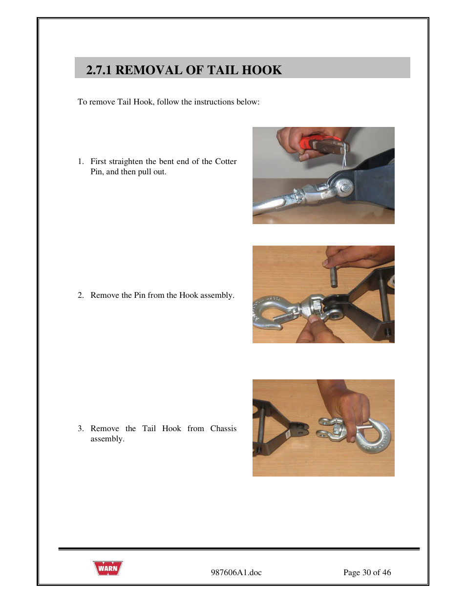 1 removal of tail hook | WARN PullzAll SERVICE GUIDE 885005 & 885006 User Manual | Page 30 / 46