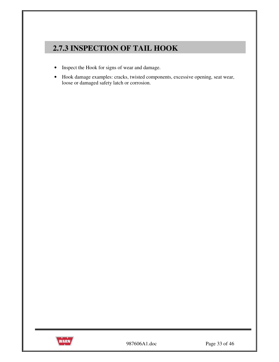 3 inspection of tail hook | WARN PullzAll SERVICE GUIDE 885005 & 885006 User Manual | Page 33 / 46