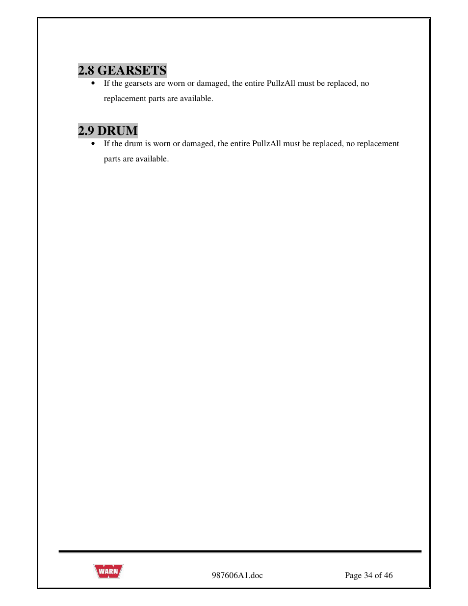 8 gearsets, 9 drum | WARN PullzAll SERVICE GUIDE 885005 & 885006 User Manual | Page 34 / 46