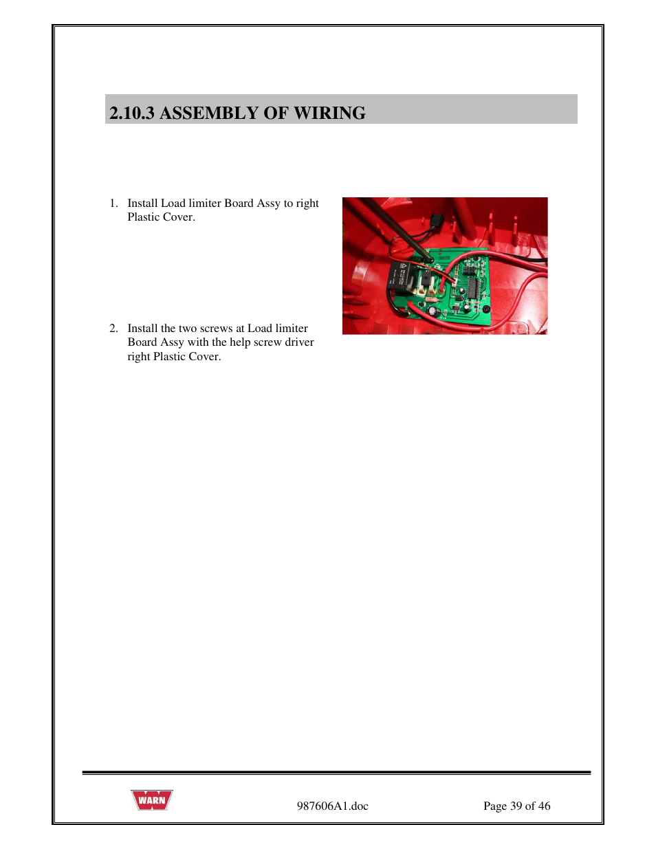 3 assembly of wiring | WARN PullzAll SERVICE GUIDE 885005 & 885006 User Manual | Page 39 / 46