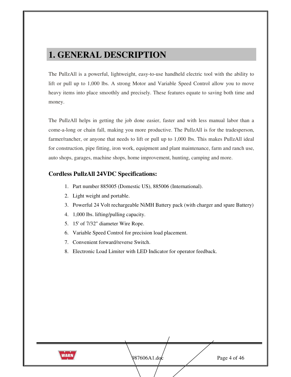 General description | WARN PullzAll SERVICE GUIDE 885005 & 885006 User Manual | Page 4 / 46