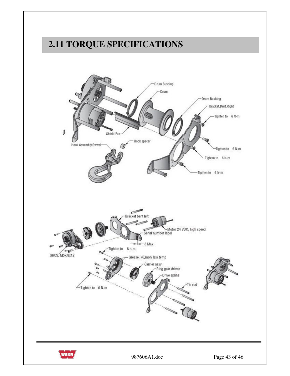 11 torque specifications | WARN PullzAll SERVICE GUIDE 885005 & 885006 User Manual | Page 43 / 46