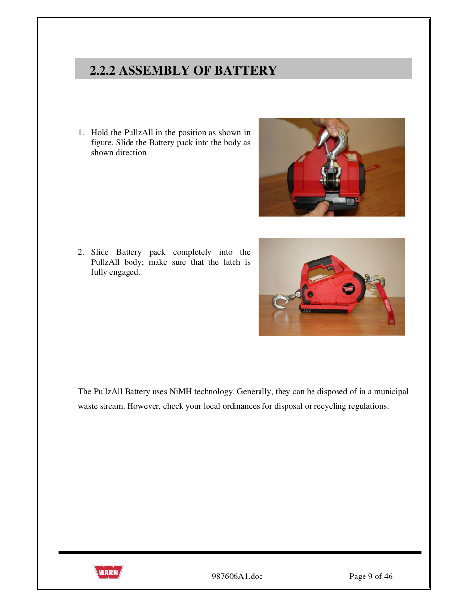 2 assembly of battery | WARN PullzAll SERVICE GUIDE 885005 & 885006 User Manual | Page 9 / 46