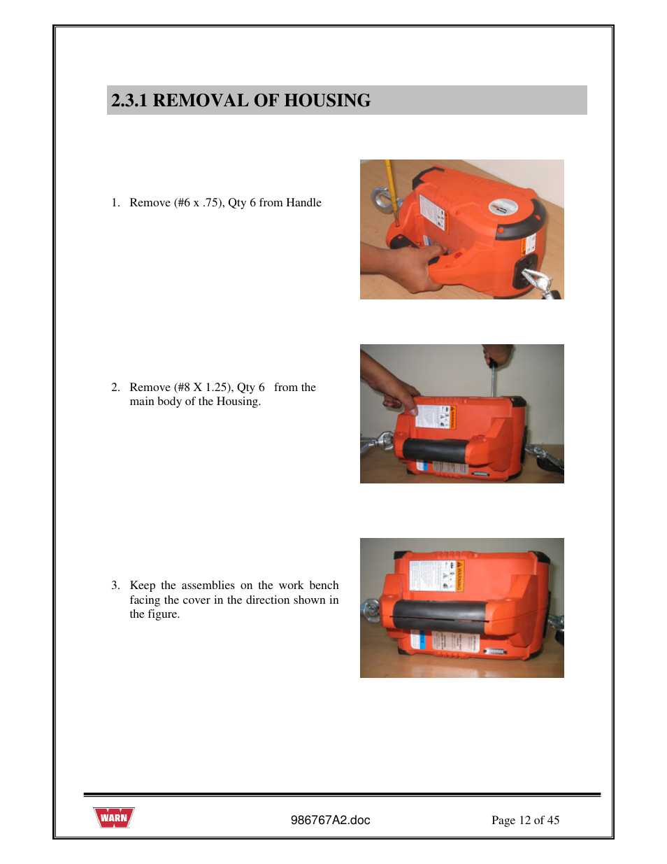 1 removal of housing | WARN PullzAll SERVICE GUIDE 685005, 685006 & 685007 User Manual | Page 12 / 45