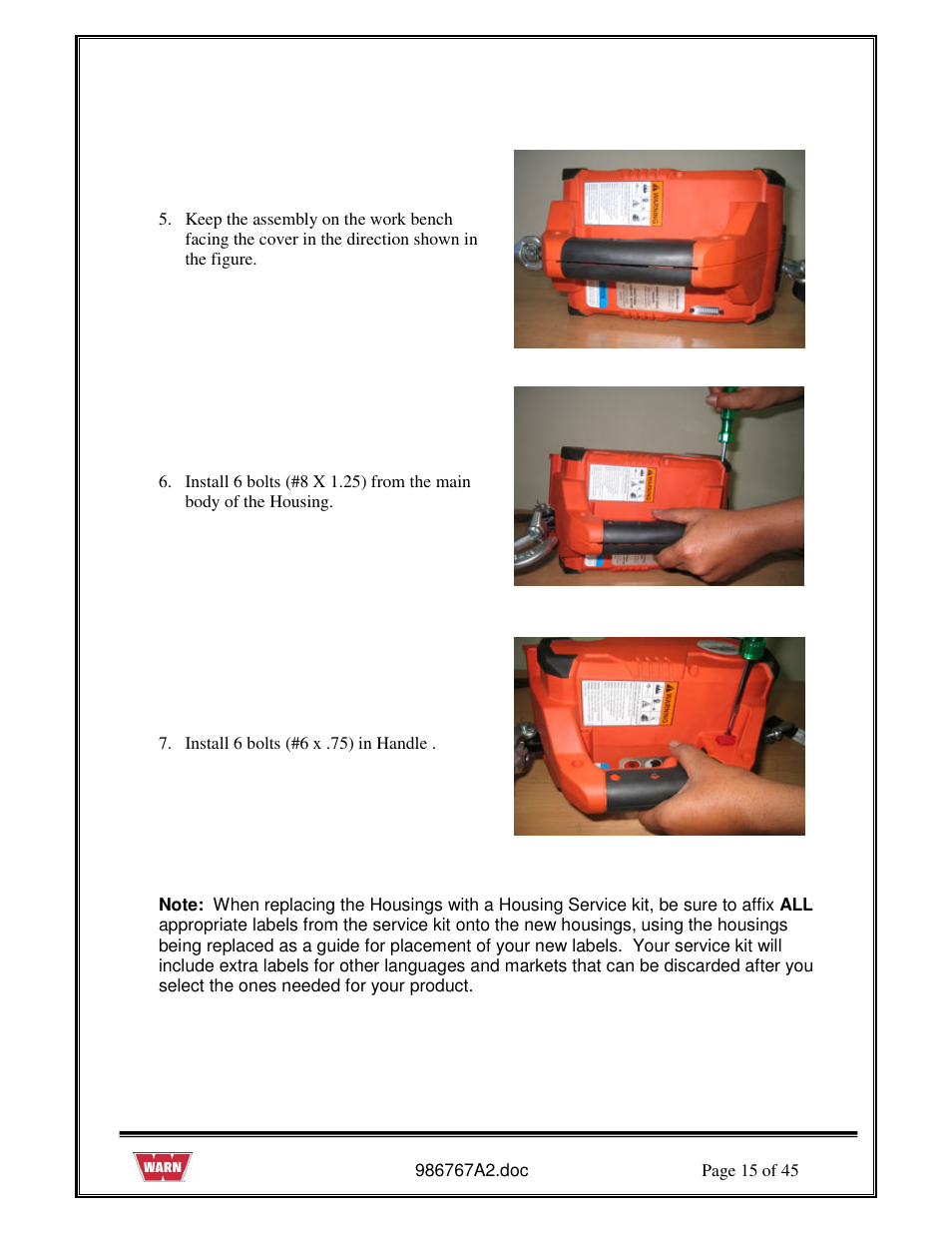 WARN PullzAll SERVICE GUIDE 685005, 685006 & 685007 User Manual | Page 15 / 45