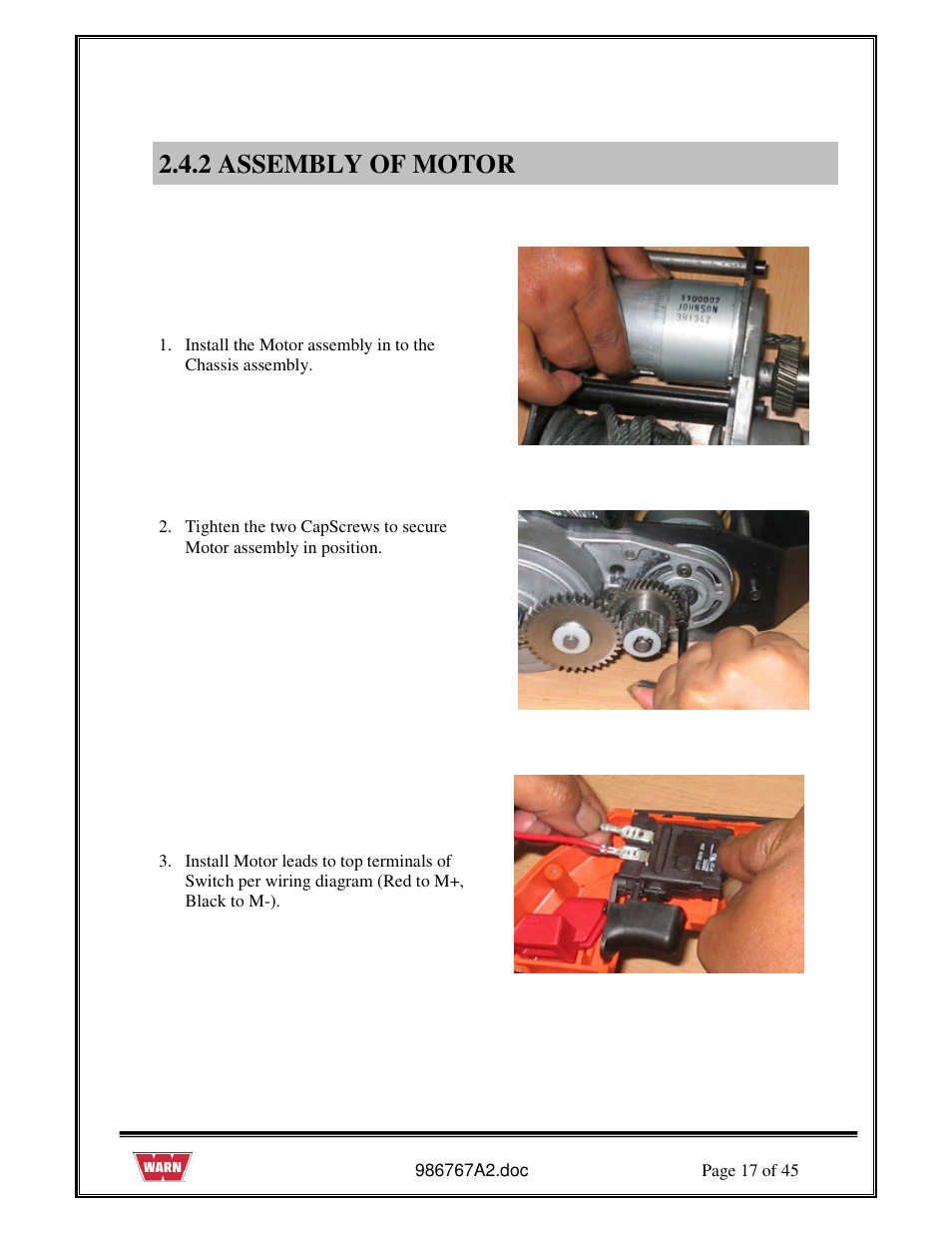 2 assembly of motor | WARN PullzAll SERVICE GUIDE 685005, 685006 & 685007 User Manual | Page 17 / 45