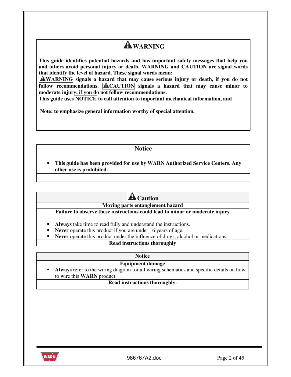 WARN PullzAll SERVICE GUIDE 685005, 685006 & 685007 User Manual | Page 2 / 45