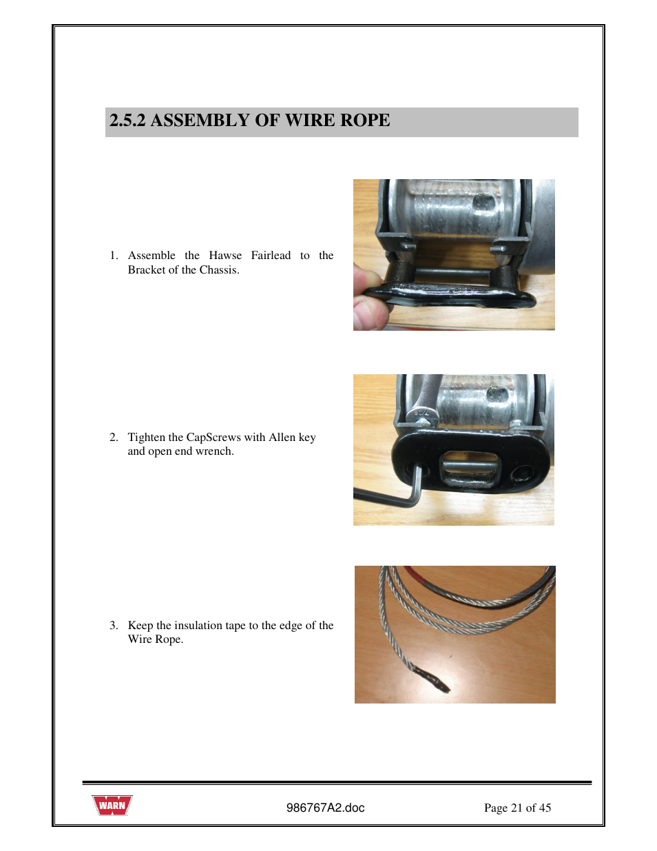 2 assembly of wire rope | WARN PullzAll SERVICE GUIDE 685005, 685006 & 685007 User Manual | Page 21 / 45