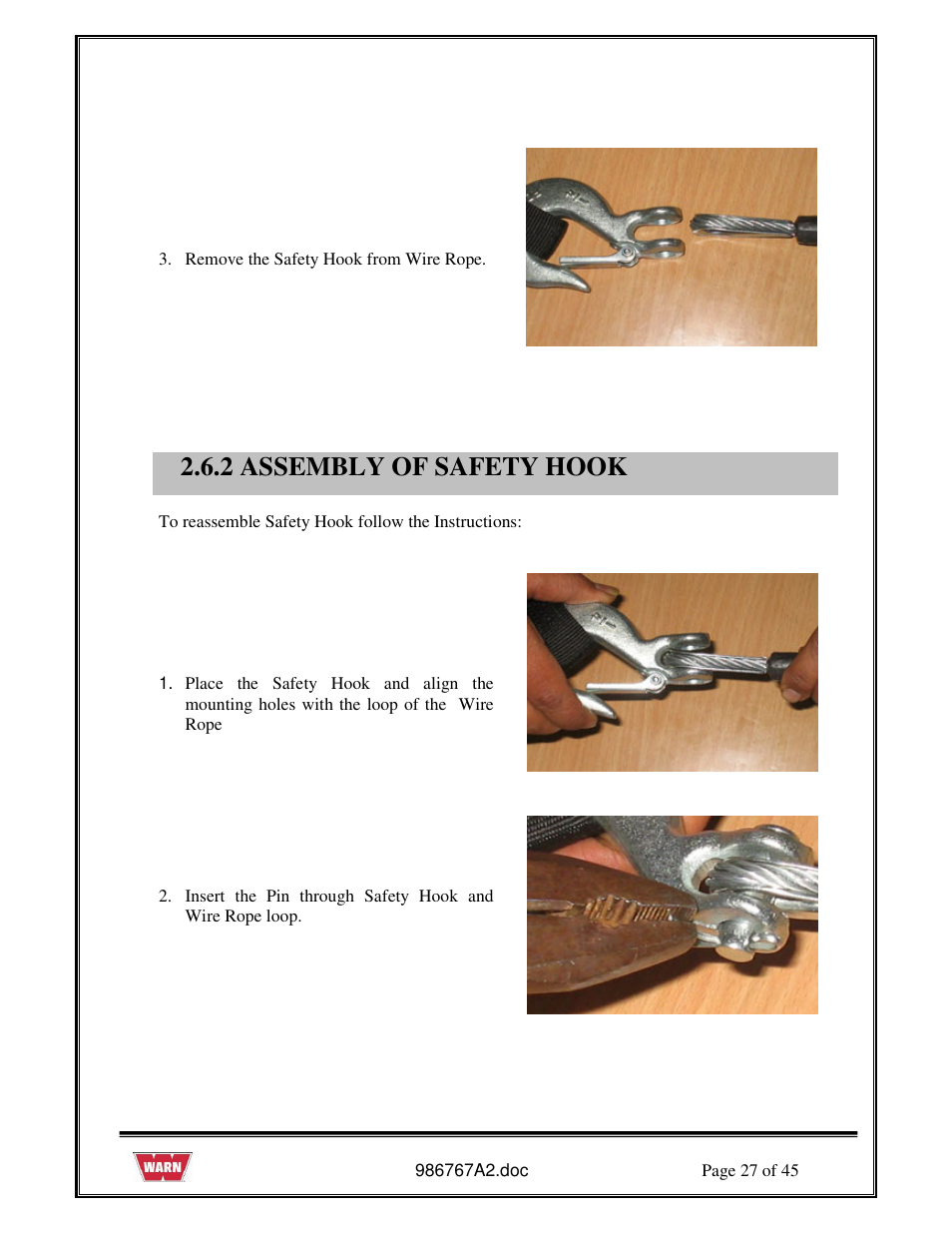 2 assembly of safety hook | WARN PullzAll SERVICE GUIDE 685005, 685006 & 685007 User Manual | Page 27 / 45