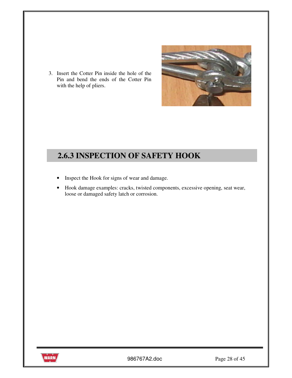 3 inspection of safety hook | WARN PullzAll SERVICE GUIDE 685005, 685006 & 685007 User Manual | Page 28 / 45