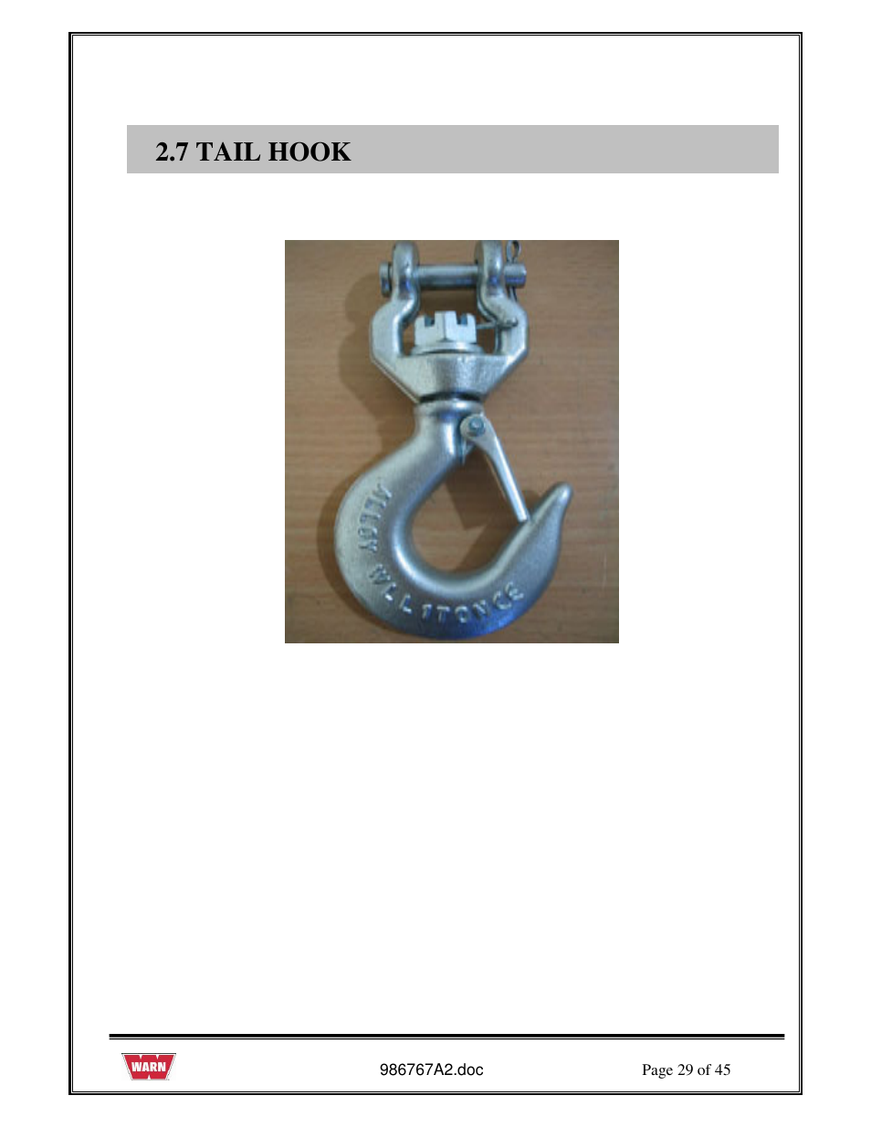 7 tail hook | WARN PullzAll SERVICE GUIDE 685005, 685006 & 685007 User Manual | Page 29 / 45