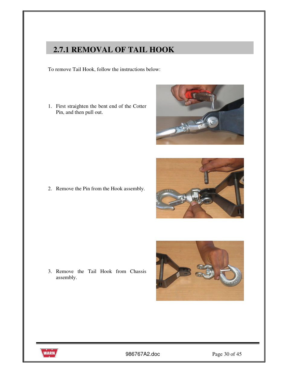 1 removal of tail hook | WARN PullzAll SERVICE GUIDE 685005, 685006 & 685007 User Manual | Page 30 / 45