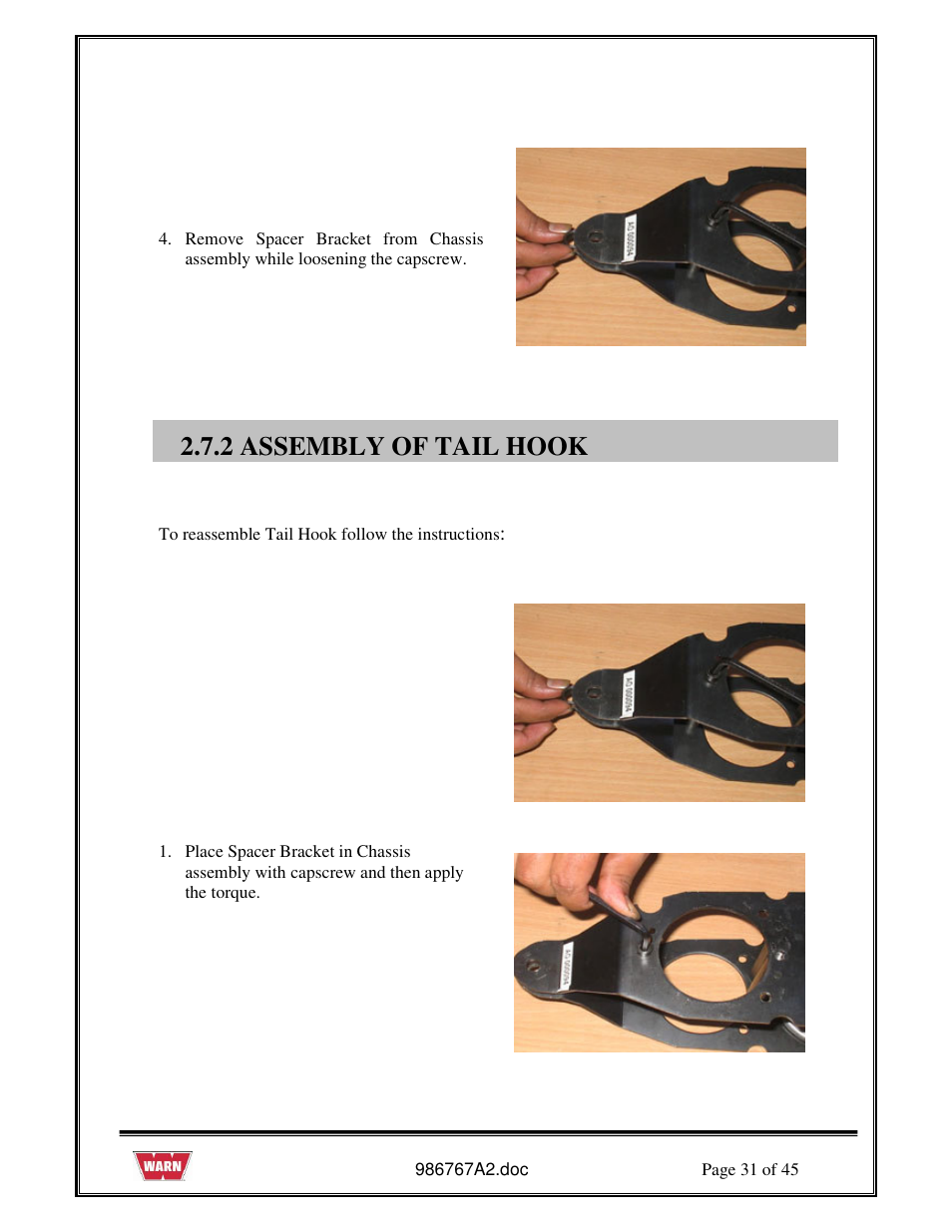 2 assembly of tail hook | WARN PullzAll SERVICE GUIDE 685005, 685006 & 685007 User Manual | Page 31 / 45