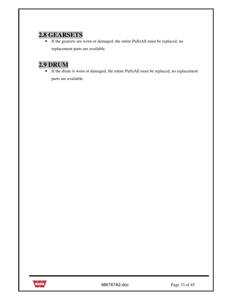8 gearsets, 9 drum | WARN PullzAll SERVICE GUIDE 685005, 685006 & 685007 User Manual | Page 33 / 45
