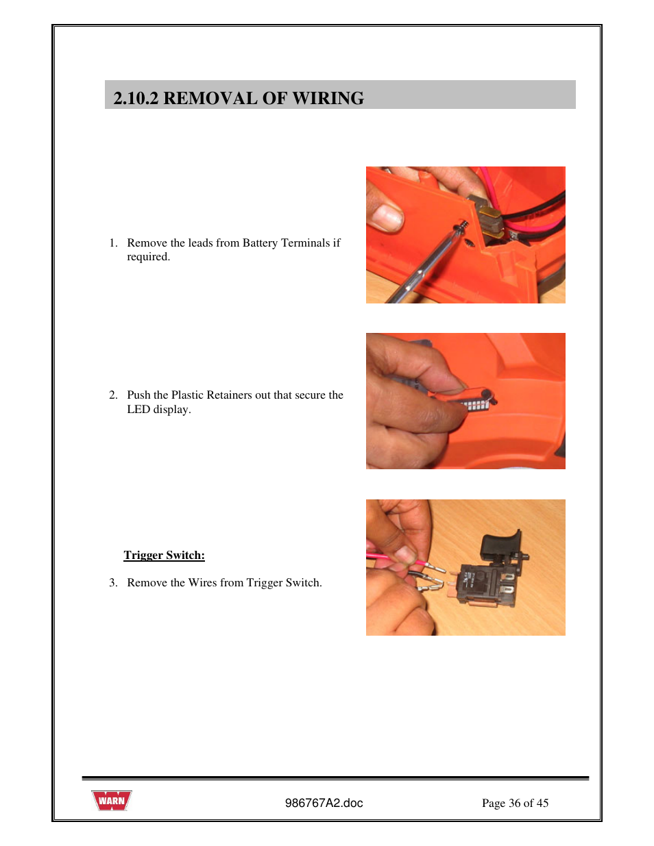 2 removal of wiring | WARN PullzAll SERVICE GUIDE 685005, 685006 & 685007 User Manual | Page 36 / 45