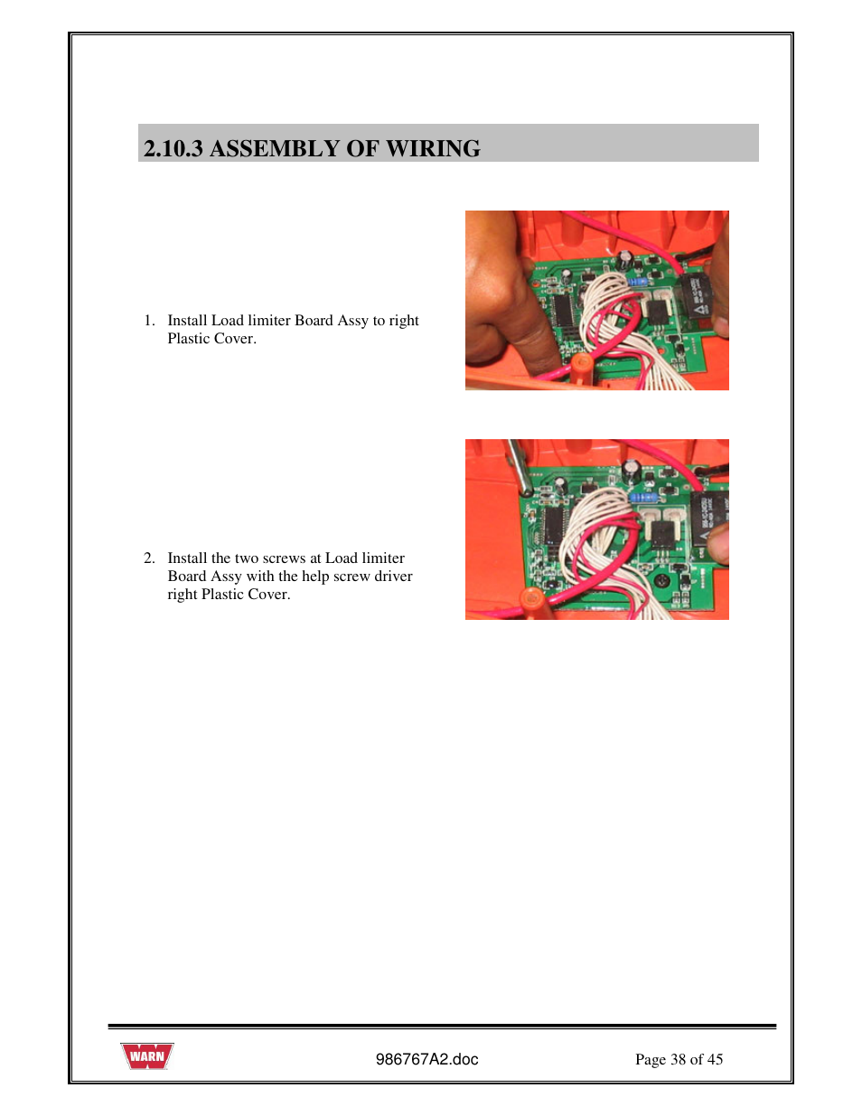 3 assembly of wiring | WARN PullzAll SERVICE GUIDE 685005, 685006 & 685007 User Manual | Page 38 / 45