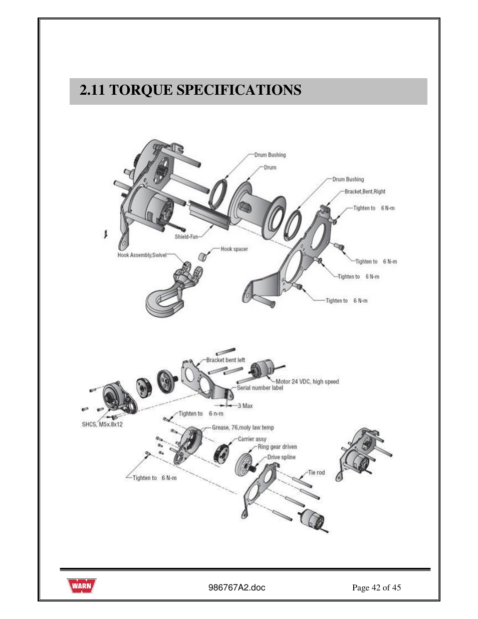 11 torque specifications | WARN PullzAll SERVICE GUIDE 685005, 685006 & 685007 User Manual | Page 42 / 45