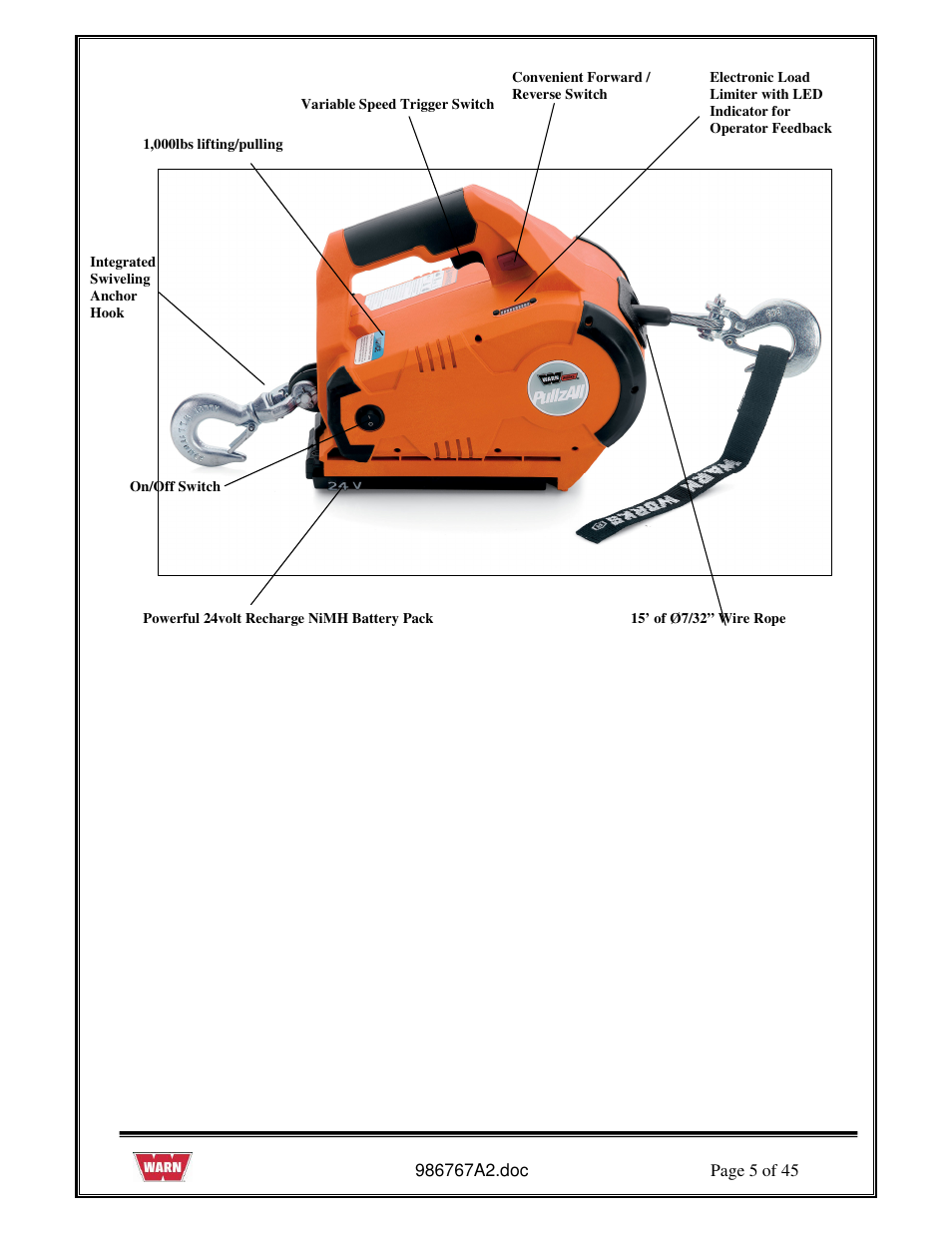 WARN PullzAll SERVICE GUIDE 685005, 685006 & 685007 User Manual | Page 5 / 45