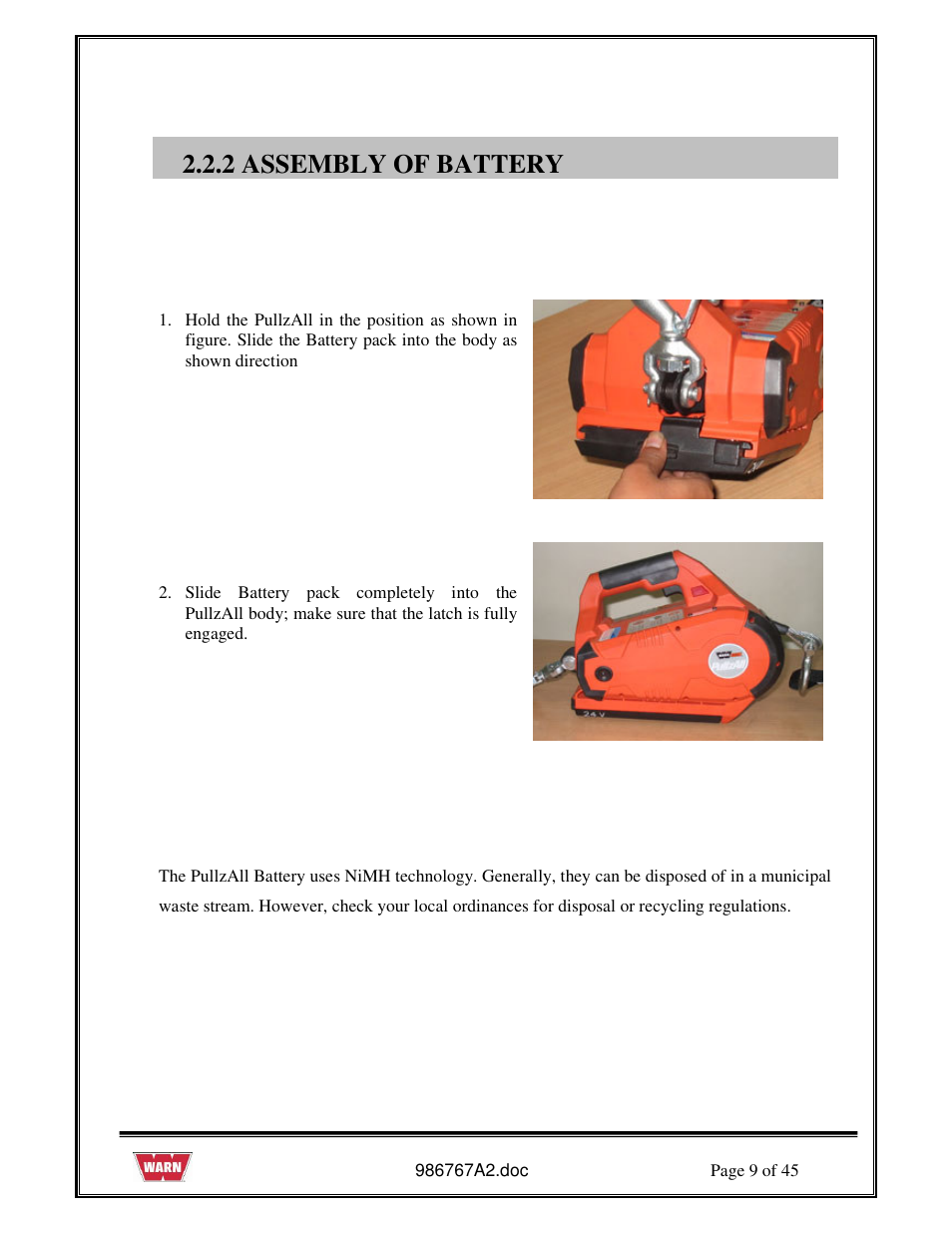 2 assembly of battery | WARN PullzAll SERVICE GUIDE 685005, 685006 & 685007 User Manual | Page 9 / 45