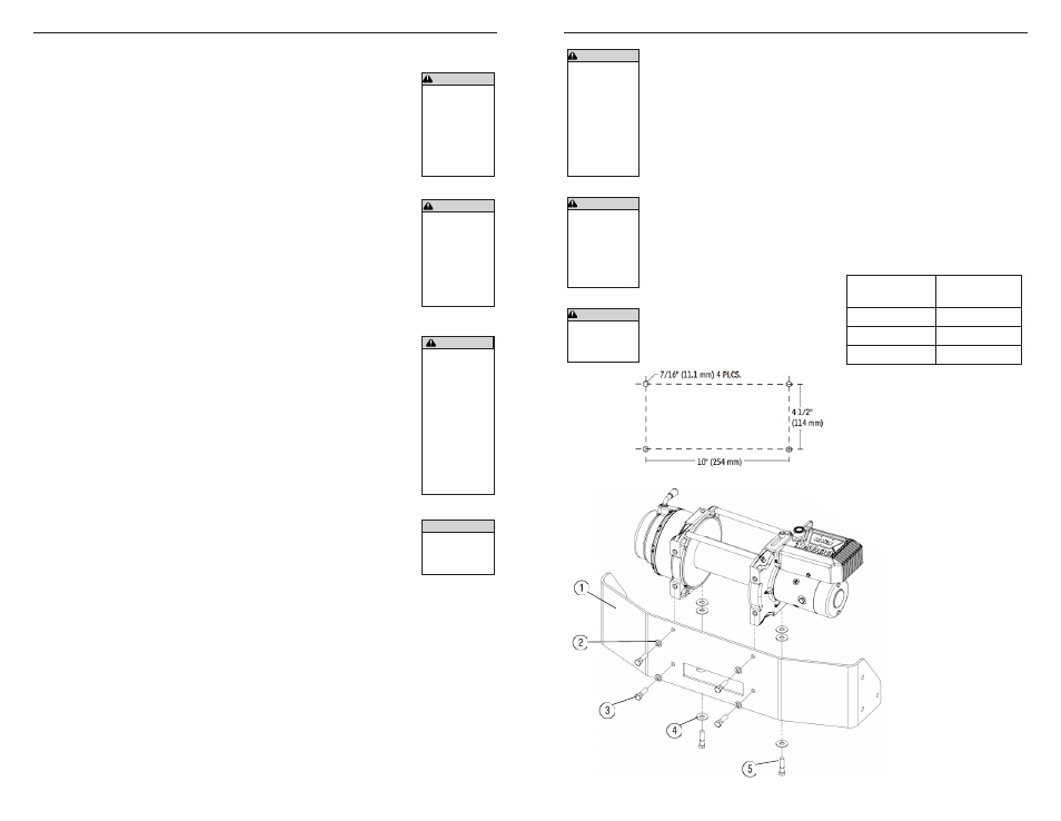 Conditions de travail sures, Montage du treuil | WARN M15000 User Manual | Page 11 / 20