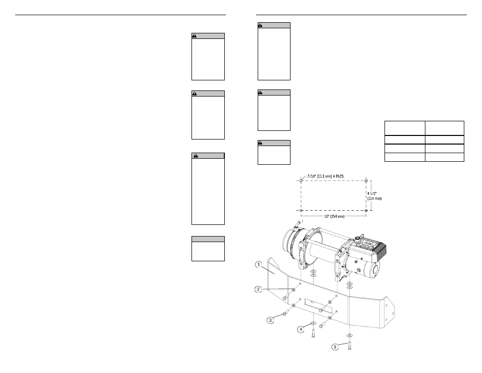 Conditions de travail sures, Montage du treuil | WARN 16.5ti User Manual | Page 11 / 20