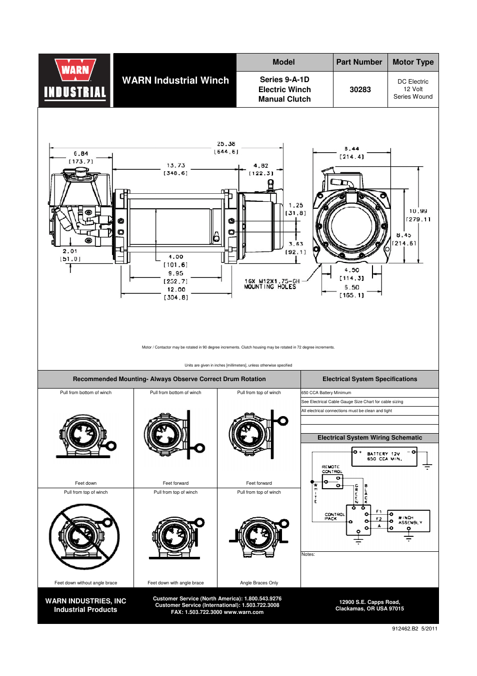 Warn industrial winch | WARN 9 DC Series 12V User Manual | Page 2 / 2