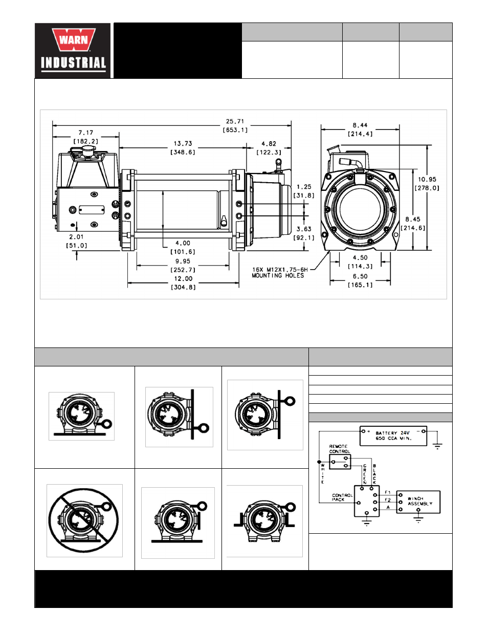 Warn industrial winch, Warn industries, inc industrial products | WARN 9 DC Series 24V User Manual | Page 2 / 2