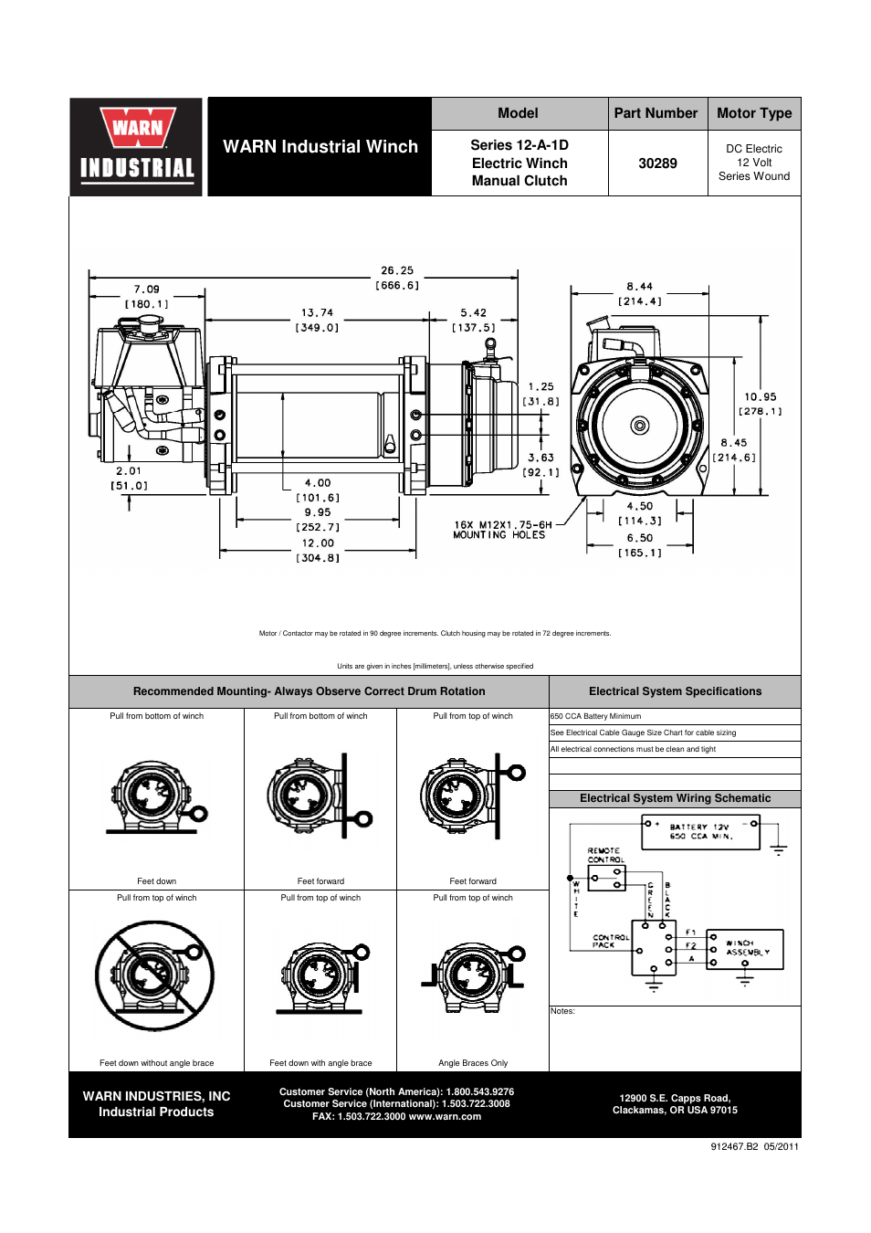 Warn industrial winch | WARN 12 DC Series 12V User Manual | Page 2 / 2